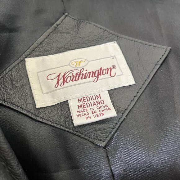 Vintage 90s Worthington Black Genuine Real Leather Longline Womens Jacket Drama - Picture 7 of 8